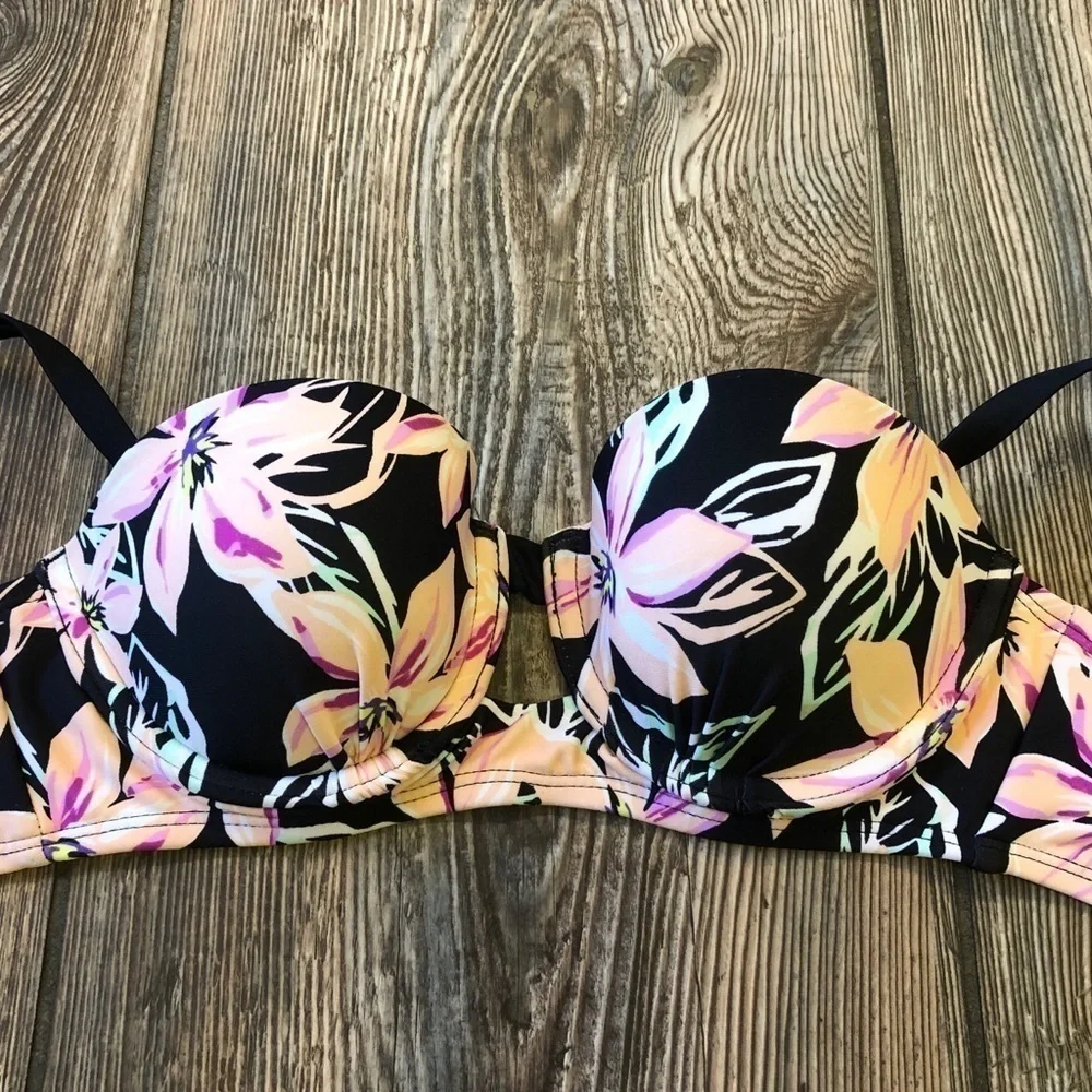 Xhilaration Black Floral Pattern Push Up Bikini
